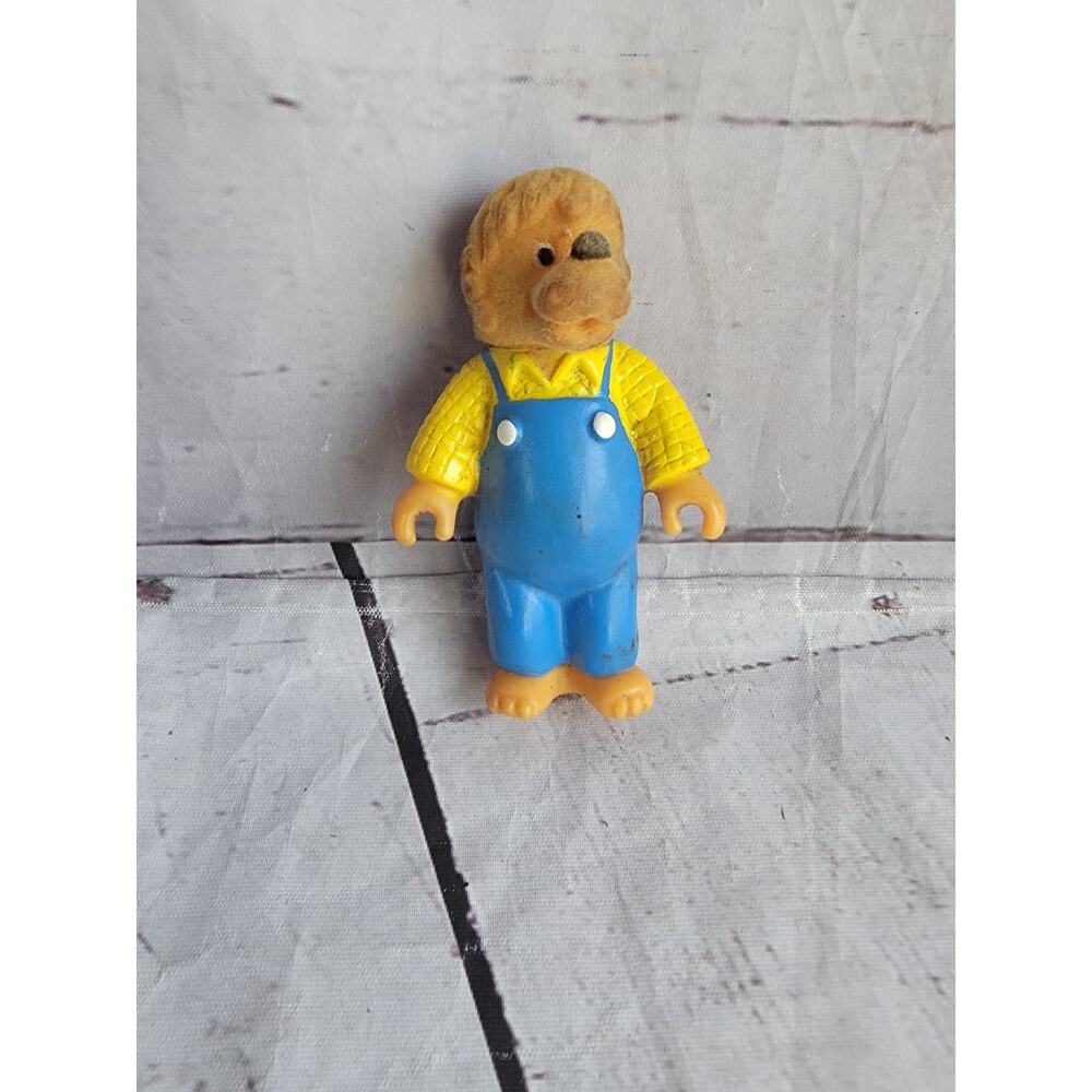 Berenstain Bears Papa Cub Figure 1986 Yellow Blue Overalls Fuzzy McDonalds Toy